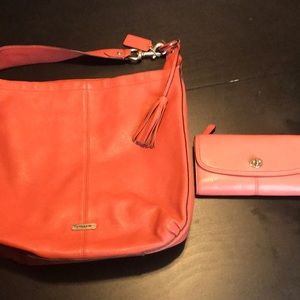 Coral coach purse and matching wallet